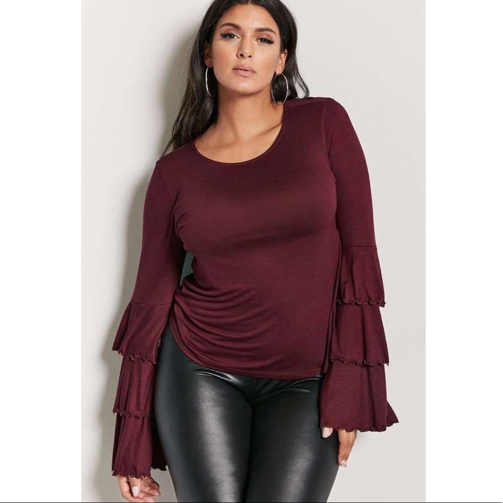 FOREVER21+ Plus Size Bell-Sleeve Slub Knit Top